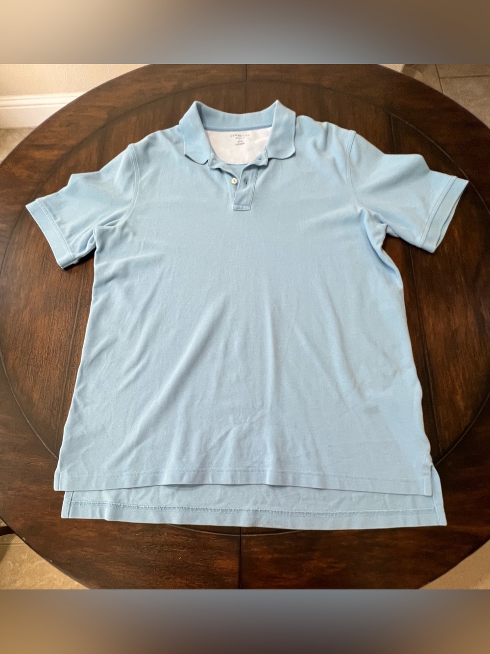 Lands End Mens Polo Pale Blue Short Sleeve Cotton Pique Casual Classic Size Lg - Picture 2 of 7